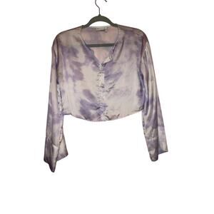 ASOS DESIGN Purple Tie Dye Cropped Button Front Flare Sleeve Top Size 2
